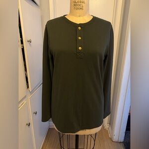 Taylor Stitch Henley Shirt Olive Green Long Sleeve Organic Cotton Shirt size 40